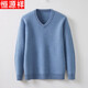 Hengyuanxiang wool sweater men's 100% pure wool sweater men's autumn and winter thickened warm men's V-neck pullover solid color sweater