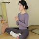 Shuangxiu long-sleeved yoga clothes for women 2025 new autumn and winter wearable slim sports tops beautiful Pilates fitness suit Moon Rock Purple Top Dove Gray Pants Suit M 100-110
