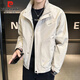 Pierre Cardin jacket men's spring and autumn loose stand-up collar trendy top casual jacket men's clothing off-white XL