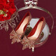 Red French wedding shoes bridal shoes for women 2025 new summer 3cm low heel Xiuhe wedding dress two-wear crystal shoes burgundy stiletto heel 3cm 39