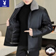 Playboy (PLAYBOY) down jacket with removable lining, PU leather jacket for men, thickened cold-proof jacket, winter casual plus velvet leather jacket for dad, black, removable lining, 90 velvet, M 170