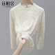 Sibaishe long-sleeved shirt 2025 autumn new women's short lace embroidered loose commuting simple top apricot L