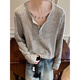 Junyin cleanfit right shoulder long-sleeved T-shirt men's autumn new high-end Henry collar knitted sweatshirt with base layer dark gray XL