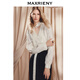 MAXRIENY【商场同款】华贵千金风蝴蝶结飘带蕾丝拼接醋酸缎面衬衫 奶油色 S