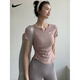 Nike (NIKE) short-sleeved t-shirt women's slim V-neck half-sleeved yoga running fitness Pilates training clothes sports tops official flagship green XL recommended 120-135Jin Jin equals 0.5 kg
