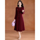 Rabbit style grandma dress autumn and winter plus velvet burgundy woolen dress for women autumn and winter noble light luxury western style mother two pieces red generous and decent to attend important occasions formal XL (suitable for 116-125 Jin Jin is equal to 0.5 kg)