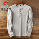 Pier Cardin Waffle Henry Neck Long Sleeve T-shirt Men's Solid Color Loose Knitted Pull-up Casual Base Shirt Top Men's Light Gray (Long Pomelo Style) L [150-170Jin[Jin equals 0.5 kg]]