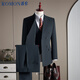 ROMON suit + vest + trousers Modal cotton wool haute blazer business dress jacket men black 2XL