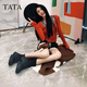 
Heshe (TATA) Sun Leyan same style of Meow Claw Boots for Women's Socks Boots Thick Sole Thin Slim Boots Elastic Short Boots CEG08DZ5 Black 35