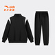 ANTA Children's Suit for Boys and Girls 2025 Autumn School Sports Children's Clothing Outdoor Running Training Knitted Sports Clothes Plus Velvet Style Black Letter Sweatshirt + Black Trousers Skin Warm Velvet 150 cm