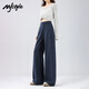 MJ STYLE wide-leg pants for women in summer thin high-waisted old-fashioned suit loose versatile straight-leg casual pants Navy blue M