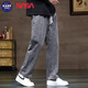 NASA BASE牛仔裤男秋冬加绒男士2025新款弹力潮款男裤宽松直筒休闲阔腿裤子 黑灰 L （建议110-125斤）