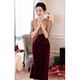Pierre Cardin Noble Mother-in-Law Wedding Dress Women's Autumn Small Middle-aged Mother's M Dress Waist Slimming Fishtail Burgundy M Recommended 75-95 Jin Jin equals 0.5 kg