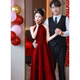 Feng Xiaowei New Chinese Style Toast Wear Bridal Red Halter Neck Cheongsam Morning Robe 2025 New Engagement Wedding Dress Female Style Burgundy Long M