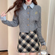 TonLion 2025 Autumn and Winter Spliced Woven Fabric Cable Small Embroidery Women's Sweater Cardigan