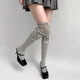 Jane Deiune stockings for women spring and autumn spliced bow-knot pile socks Lolita over-knee socks slim pure lust style jk Japanese style black + gray bow-knot over-the-knee socks one-size-fits-all transforms into comic legs in seconds suitable for 70-150 Jin Jin is equal to 0.5 kg