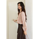 Mystery Show pink fungus ruffled shirt 2025 autumn new V-neck tie design lantern sleeve sweet top pink top M