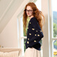 Sancai 2025 new winter sweater bow love jacquard loose pullover sweater casual retro M navy blue M 160/84A