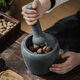 Shijin stone mortar large natural black gold stone mortar garlic masher manual bowl grinding garlic press household garlic mortar old trumpet