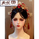 Typical photo of Fengguan Xiamei headdress Xiuhe suit Chinese style bride 2025 new red bow glazed hair crown ancient style wedding A main crown + back area + earrings gift box