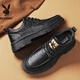 PLAYBOY Leather Shoes Men's 2025 Autumn Formal Business Casual Shoes Round Toe British Martin Boots Men's Work Shoes Black 42