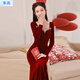 Sisi Velvet Fishtail Bridal Toast Wear High-End Light Luxurious Red Dress Feminine Slim Winter Long Sleeve Annual Party Burgundy S