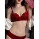 Adoring Autumn and Summer Zodiac Horse Red Underwear Small Breasts Gathered to Make Big Women Wedding Bride Underwear Sexy Lace Bra Set Wine Red Set 75B 75/34B