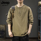 JEEP SPIRIT2025 new casual men's pure cotton long-sleeved T-shirt loose and thin spring and autumn trendy brand Henry collar bottoming shirt sweatshirt 2315 charcoal gray sweatshirt XL suitable weight 145-160Jin Jin equals 0.5 kg