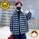 G.duck boys' autumn and winter jackets and quilted shirts 2025 new velvet and thickened plaid boys' winter clothes and children's cotton clothes trendy black 150 cm