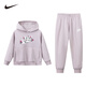 NIKE Girls' Hooded Fleece Sweatshirt + Pants 2-piece Set 2025 Winter Flower Print Children's Warm Suit