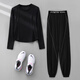 Phigeer large size autumn Pilates yoga clothing suit for women outdoor casual morning running clothing long-sleeved quick-drying clothing fitness training clothing dark purple two-piece set (black trousers) M