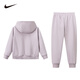 NIKE Girls' Hooded Fleece Sweatshirt + Pants 2-piece Set 2025 Winter Flower Print Children's Warm Suit