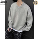 JEEP SPIRIT Gray American Henley Neck Sweater Men's Early Autumn Feeling Lazy Style Bottoming Sweater Cleanfit Inside Light Gray Henley Neck M (95-115Jin Jin is equal to 0.5kg)