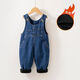 Baby soft denim overalls plus velvet winter overalls for boys and girls thickened velvet outer wear one-piece baby pants blue plus velvet thickening 100 cm