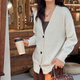 Yi Shangmei Knitted Sweater Women's Spring and Autumn New V-neck Cardigan Jacket Small Loose Lazy Wind Soft Waxy Sweater Off-White