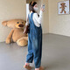 Ailanting's new autumn and winter pure cotton denim overalls for pregnant women, loose wide-leg overalls, slimming knitted V-neck tops, 2 sets, blue single-piece overalls L recommended 115-130 Jin Jin equals 0.5 kg