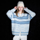 Sancai 2025 winter new style lapel raglan sleeve cardigan loose thick needle striped sweater casual M