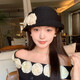 QUEEN TRIP French Elegant Flower Thousand Gold Top Hat Women's Summer Thin Breathable Big Head Circumference Showing Face Small Hepburn Style Beret Hat Flower Top Hat - Black