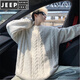 JEEP SPIRIT Henry collar sweater for men in autumn and winter fashion cable pattern blended pullover sweater for men simple warm woolen clothes off-white M
