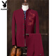 Playboy Chinese tunic suit for young men Chinese suit suit men Chinese stand collar casual jacket wedding dress two-piece trendy gray-TZ109 suit + pants XL 135Jin Jin equals 0.5 kg for inner wear
