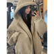 ZHUYIFAN hooded mountain carving leather jacket, men's and women's winter velvet thickened warm fur collar cotton jacket trendy brand apricot upgraded version L 110-130Jin Jin is equal to 0.5 kg