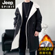 JEEP SPIRIT windbreaker boys mid-length coat autumn and winter plus cashmere loose large size hooded cotton coat British coat men black M 95-120Jin Jin equals 0.5 kg