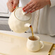 Light luxury household water set with tray, ceramic set, cup, family set, living room teacup, tea set, flower teapot, milky white, 1 pot, 6 cups + tray