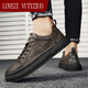 LOYEZI VUTYZIUO light luxury men's shoes 2025 autumn and winter new sneakers for men genuine leather soft sole sports work business casual leather shoes for men Khaki 41 standard leather shoe size