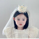 Birthday tiara crown children's tiara children's veil birthday tiara girls birthday headband birthday hat high-end beige crown floating gauze headband