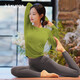 Double Show 2025 Super Hot Yoga Clothing Tops for Women New Nude Skin Friendly Belly Covering Long Sleeve Professional Pilates Fitness Suit Olive Green Top M 100-110