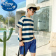 Camiseta a rayas de Disney Boy Camiseta de manga corta 2025 Summer NUEVA CORA COREANA COREANA Top Big Children Street Algodón Half-manga 9732 Striegas + 1227 Negro [comerciante, ropa de moda 120 cm