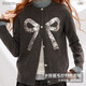 UNIFREE bow sequined knitted cardigan women's American retro autumn and winter loose lazy sweater jacket gray one size