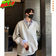 Chenpin fake two-piece sweatshirt lapel long-sleeved shirt men's autumn versatile inner layering henley bottoming shirt casual jacket gray XL