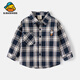 G.duck little yellow duck boy long-sleeved shirt spring children's clothing new 2025 Korean style children's style pure cotton shirt plaid treasure CS2406 Tibetan grid ready stock thin section 90 cm